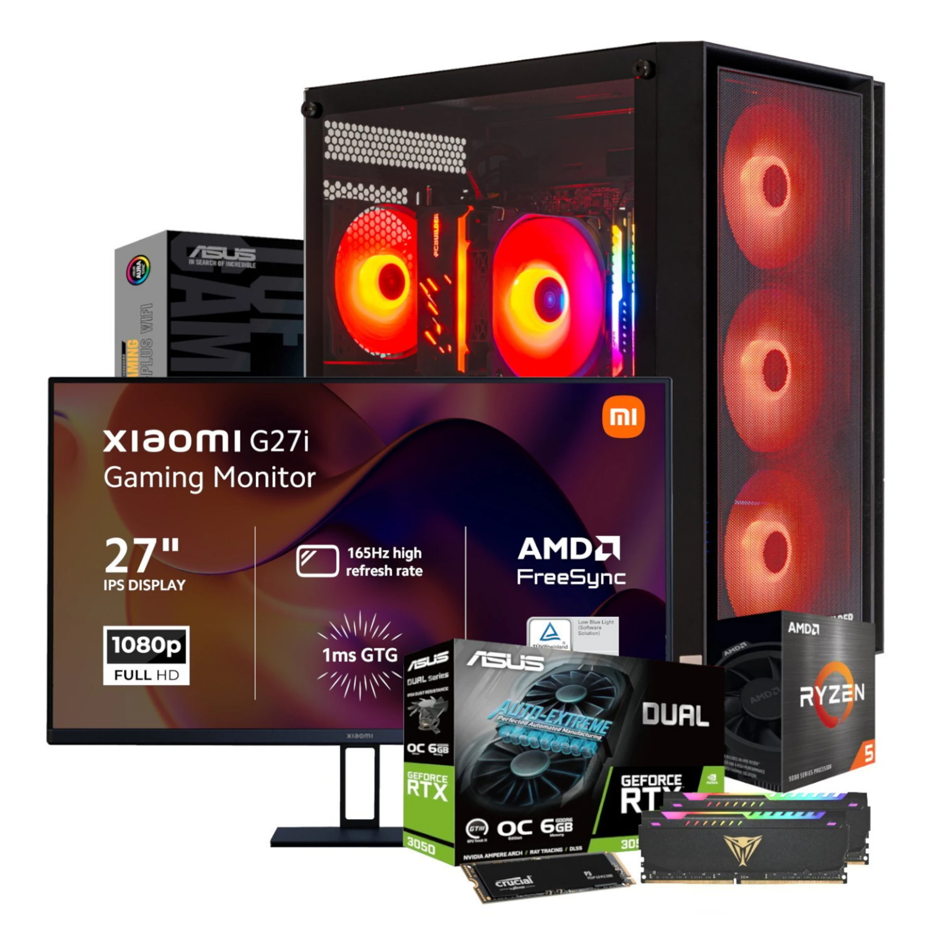 PCBuilder Ryzen 5 5600X SENTINEL 3050 Win11 Gaming PC + Xiaomi 27″ 165Hz