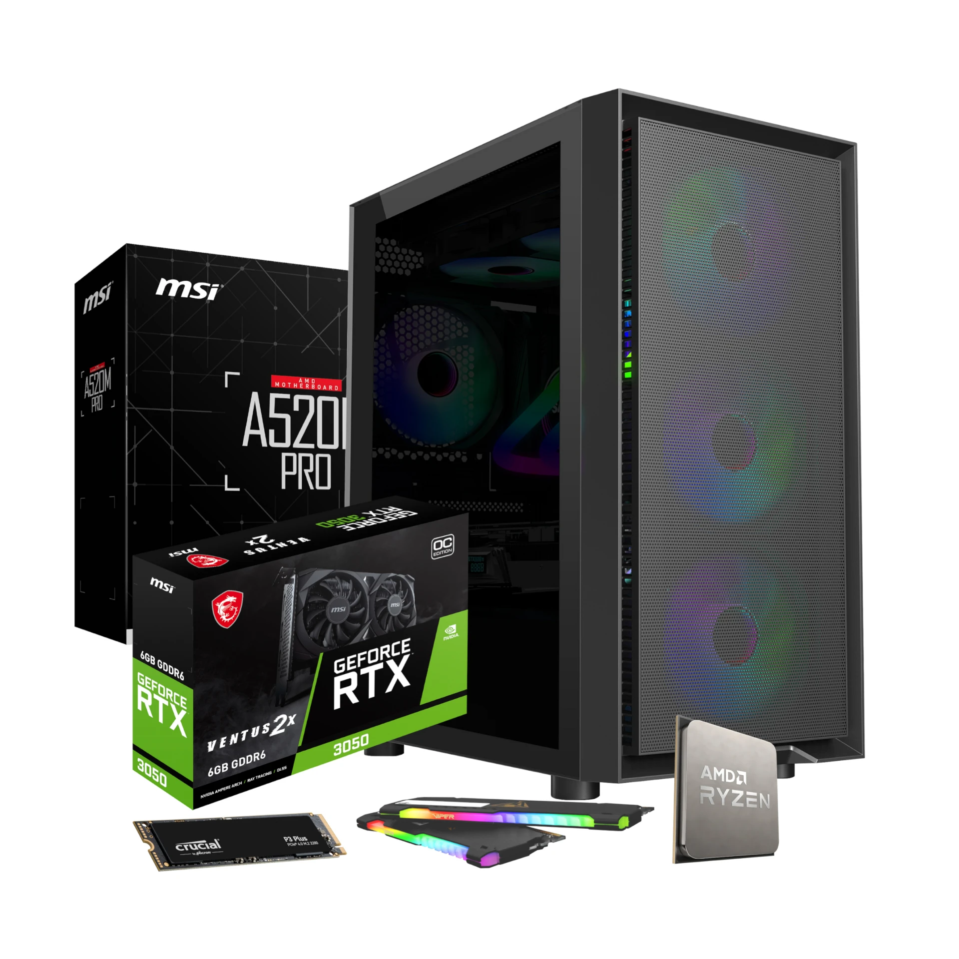PCBuilder AMD Ryzen 5 5500 SCOUT RTX3050 Win11 Gaming PC