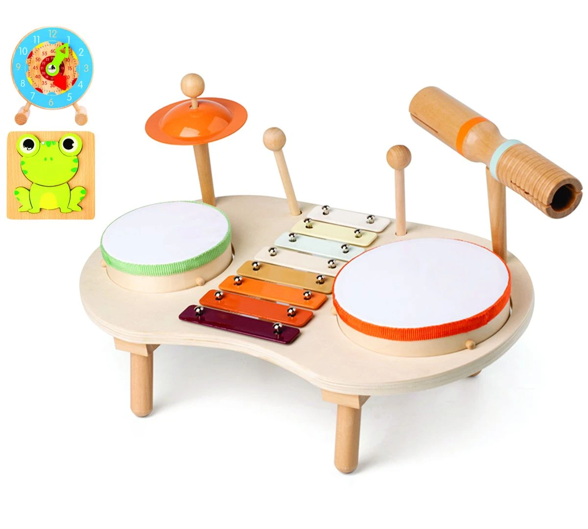 Wooden Percussion Toy, Natural Educational Percussion Toddler Drum Set