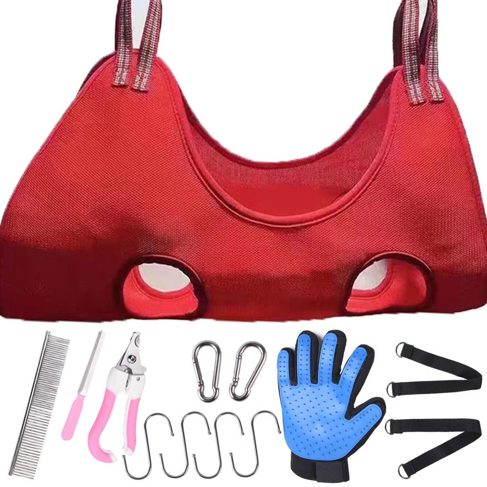 Pet Grooming Hammock, Dog Grooming Supplies with Pet Grooming Harness - Red