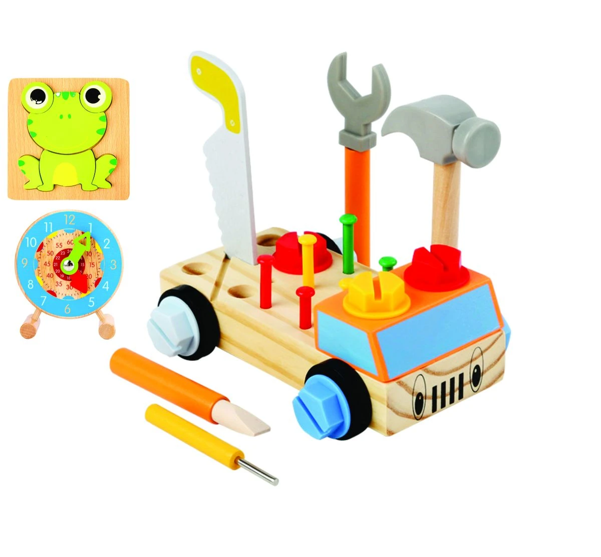 Wooden Mechanical Screw Car Set, Children's Screwdriver Educational Toy Set