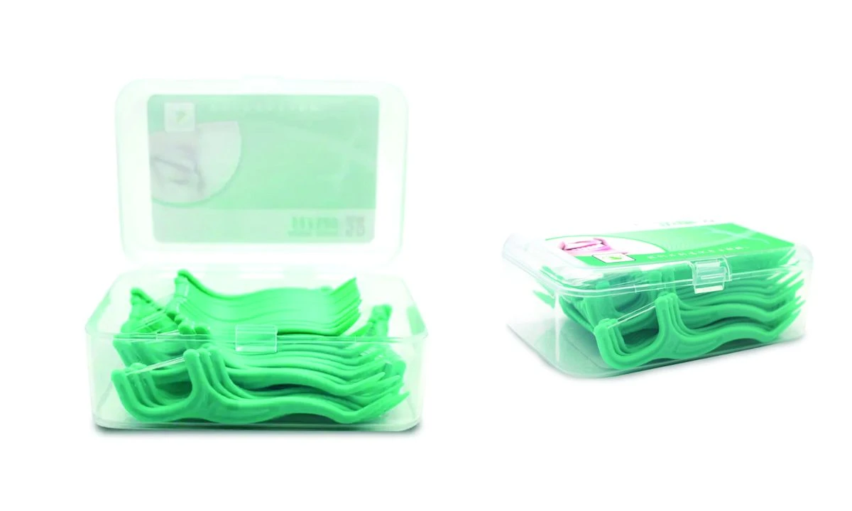 Oral Cleaning Clear Mint Plastic Dental Floss Picks with Portable Cases X2