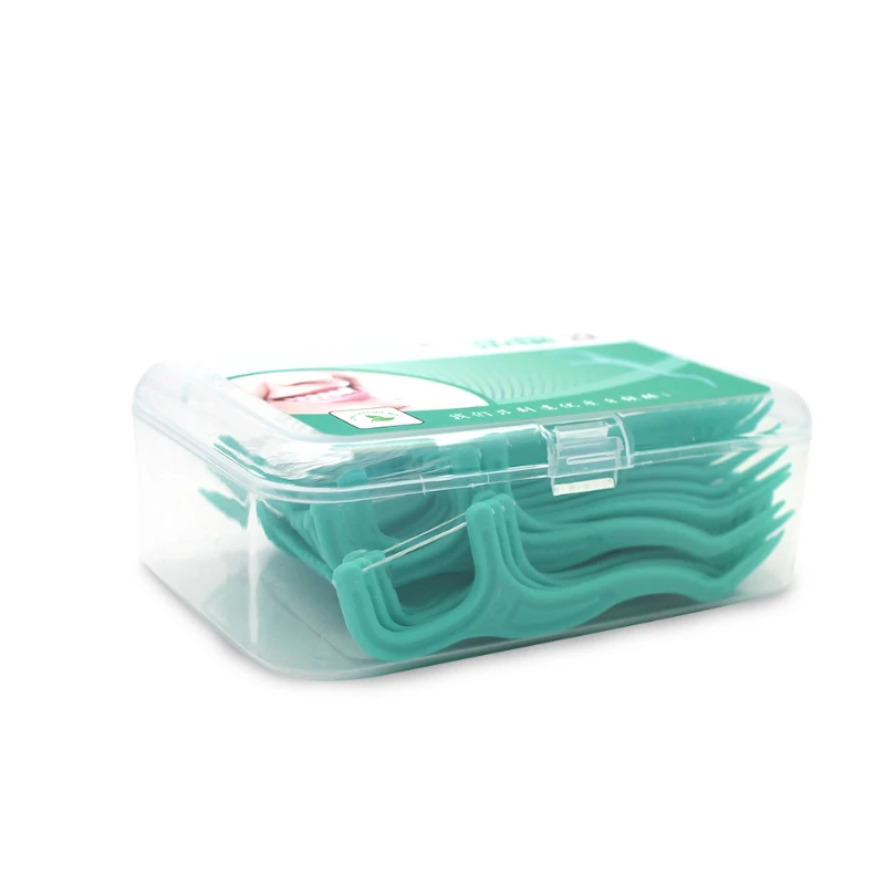 Oral Cleaning Clear Mint Plastic Dental Floss Picks with Portable Case