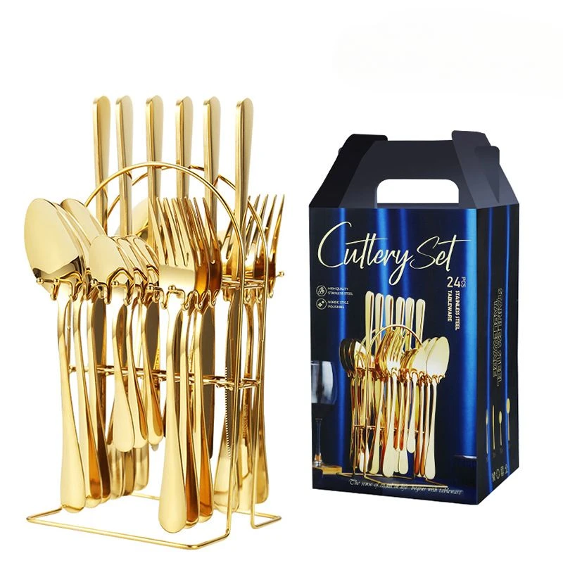 24 Piece Gold Stainless Steel Cutlery Set