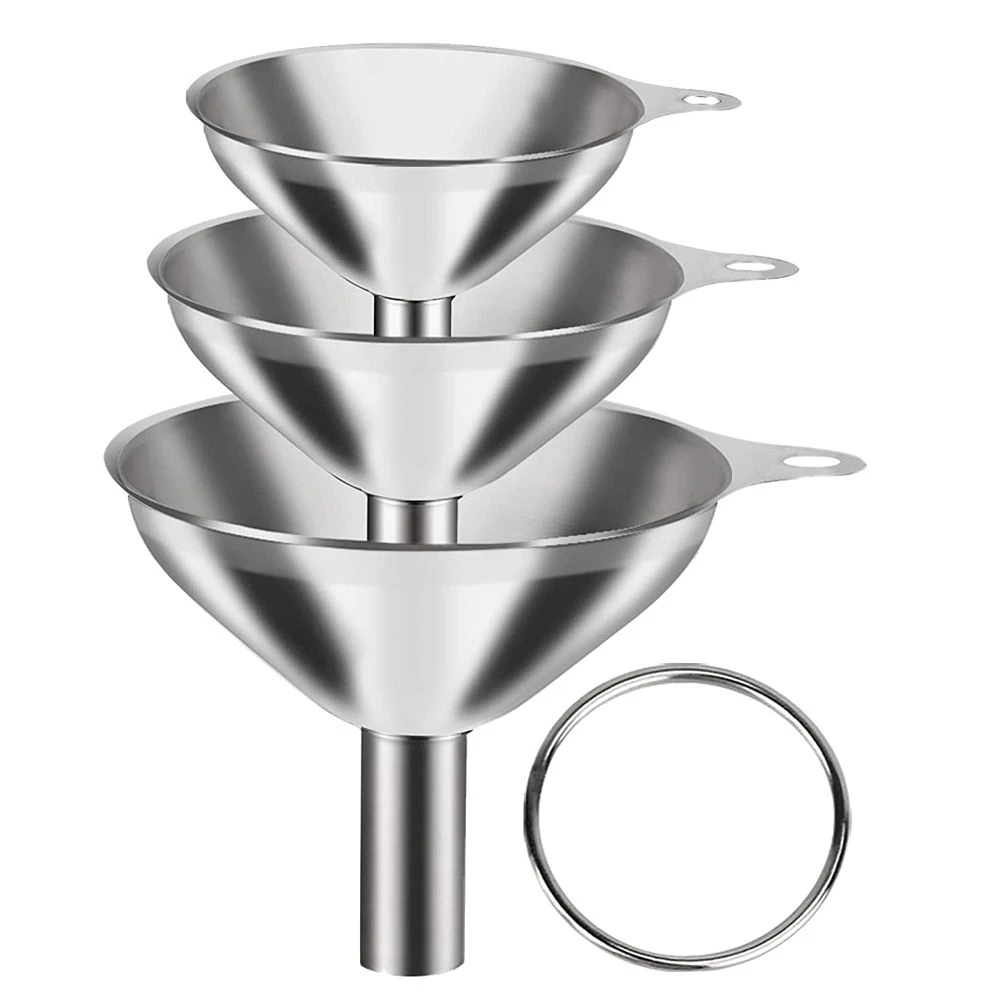 Home Stainless Steel Liquid Funnel Strainer Canning Kitchen Tools Set Of 3