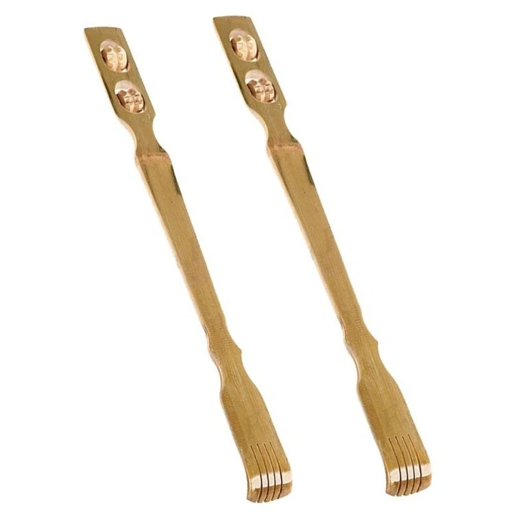 Bamboo Back Scratcher With Massage Wheel (Set of 2)