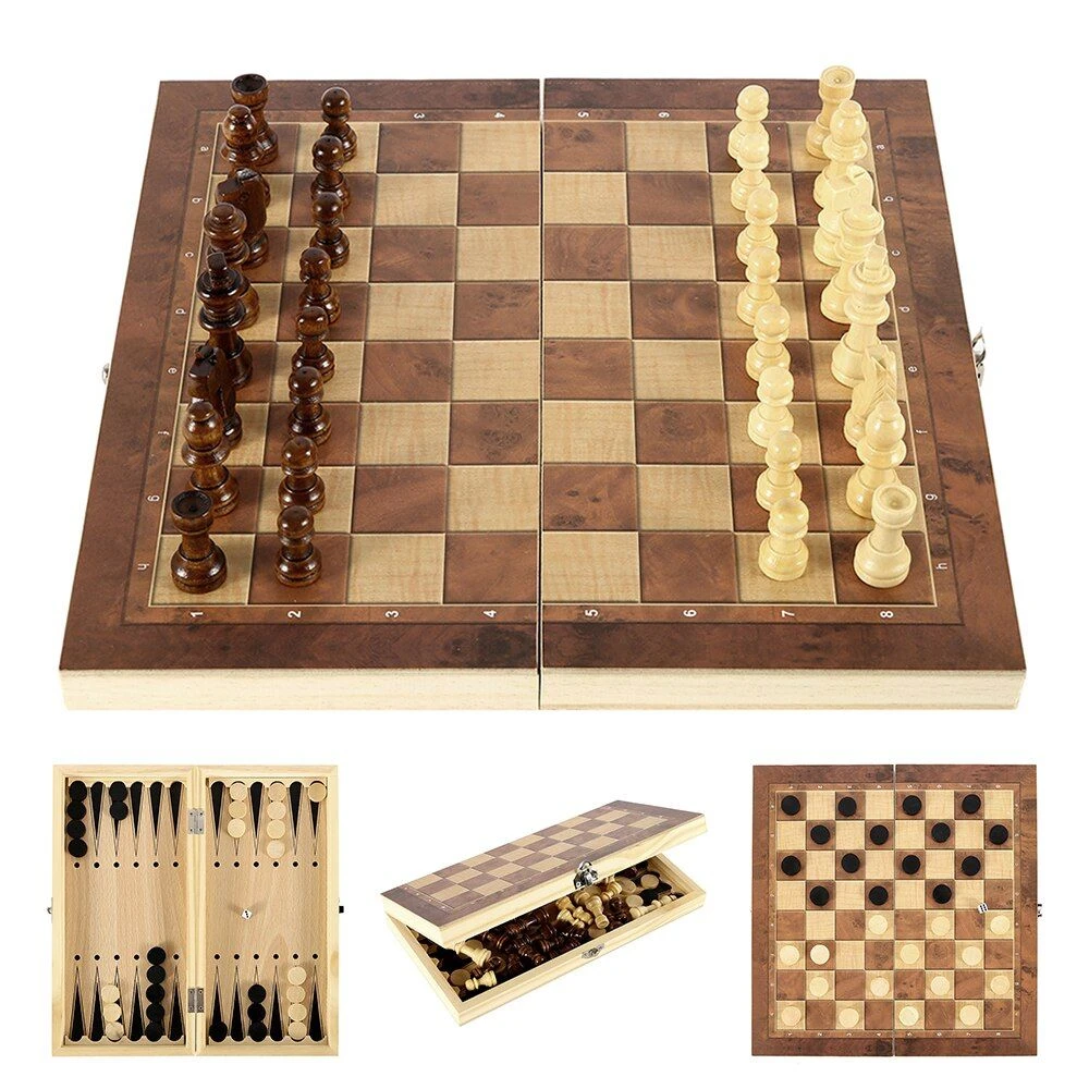 Travel 3 in 1 Chess, Checkers and Backgammon Set - 24cm x 24cm