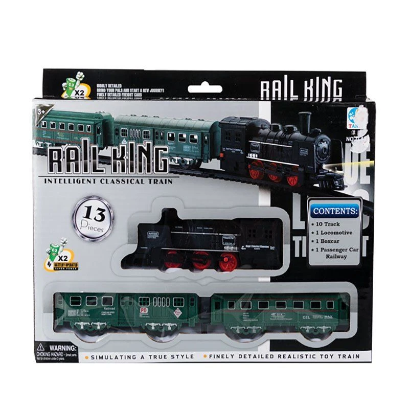 Train Set - Rail King - BPA-Free Plastic - Black & Green - 13 Piece