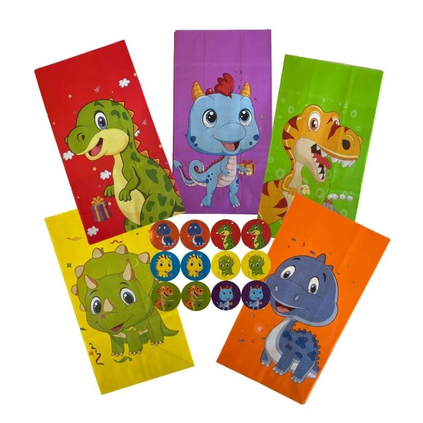 Dinosaur Paper Loot Party Packs & Stickers - Pack of 12 (24cm x 13cm)