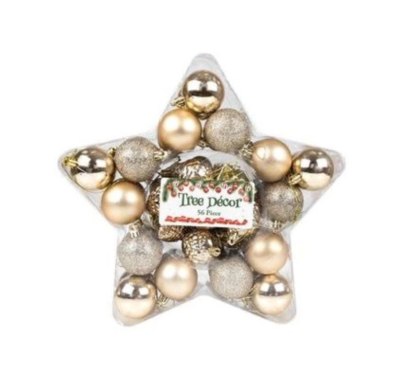 Xmas tree decor ball 56pc, 3/5cm Gold