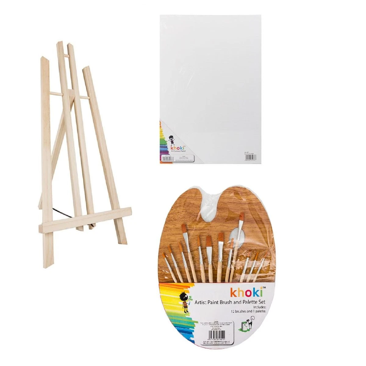 Art Set - Paint Brush & Palette Set, A3 Canvas Wood Mounted & Desk Easel