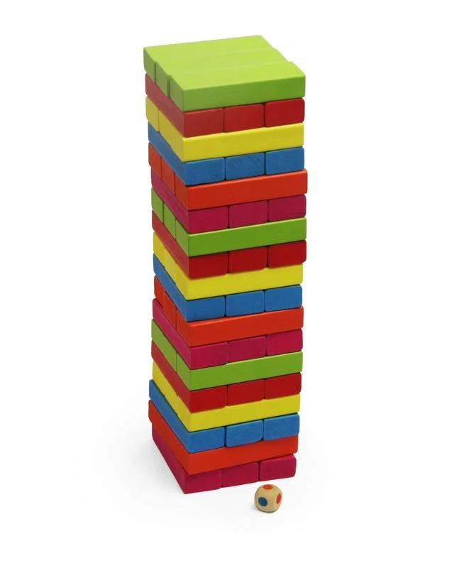 Wooden Tumbling Tower Stacking Game - Mulit colour