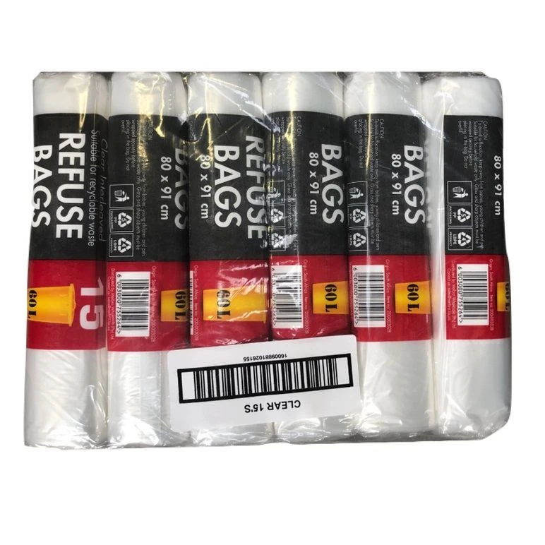 Refuse Bags Clear x 6 Rolls - 800mm x 910mm