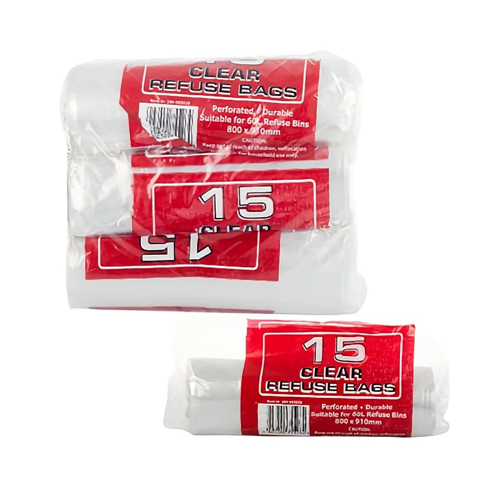 Bulk Pack x 6 Refuse Bag 15 Piece (20 micron) Clear 800x910mm