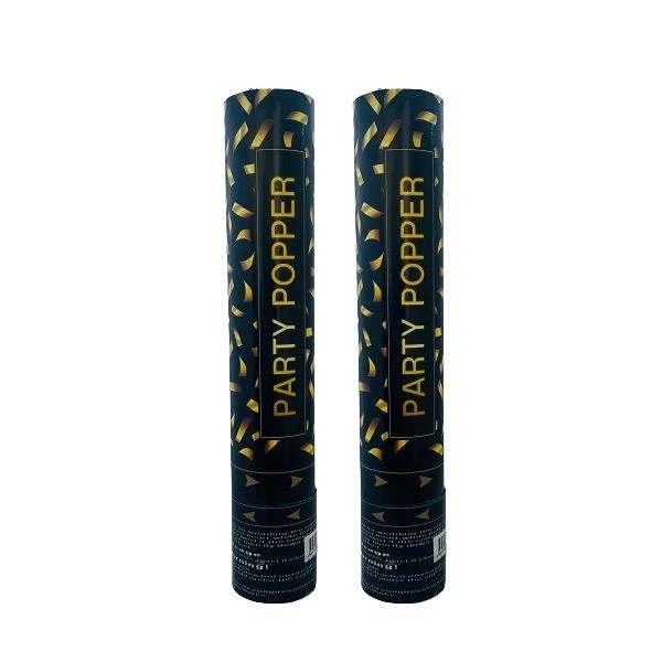 Gold & Black Confetti Party Popper Cannon - 28cm (Set of 2)