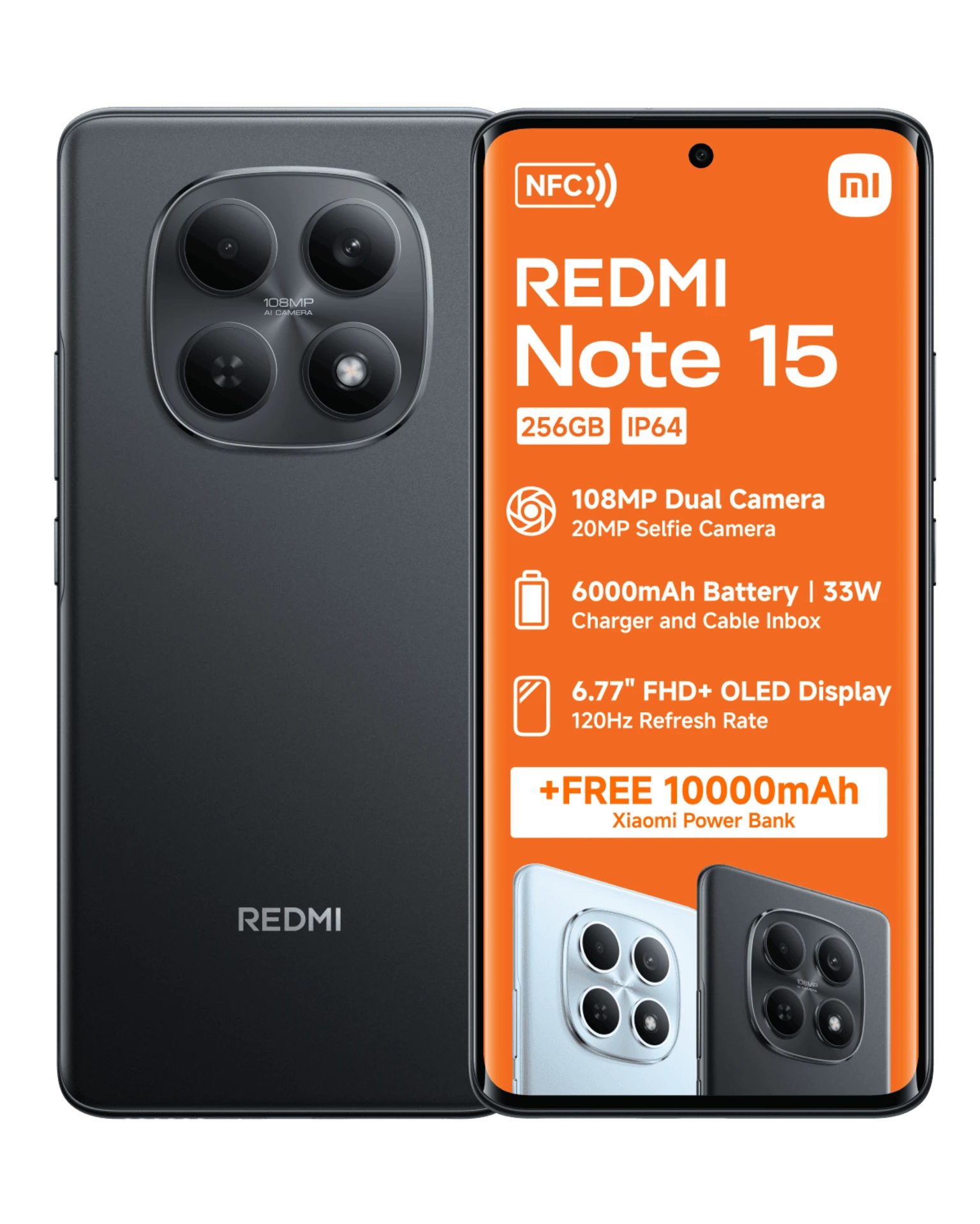 Xiaomi Redmi Note 15 256G Black plus a 10000mAH Powerbank