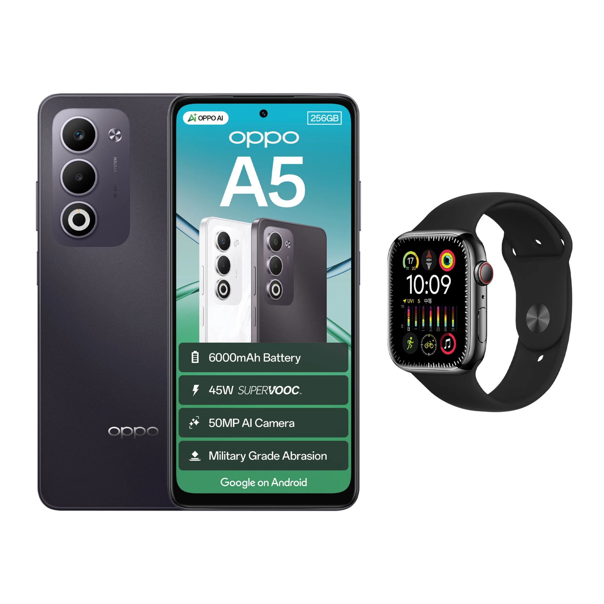 OPPO A5 Dual Sim Midnight Purple including a Smartwatch