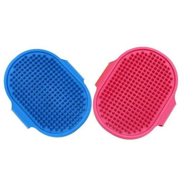 Pet Grooming Rubber Glove Brush (Set of 2) Pink & Blue