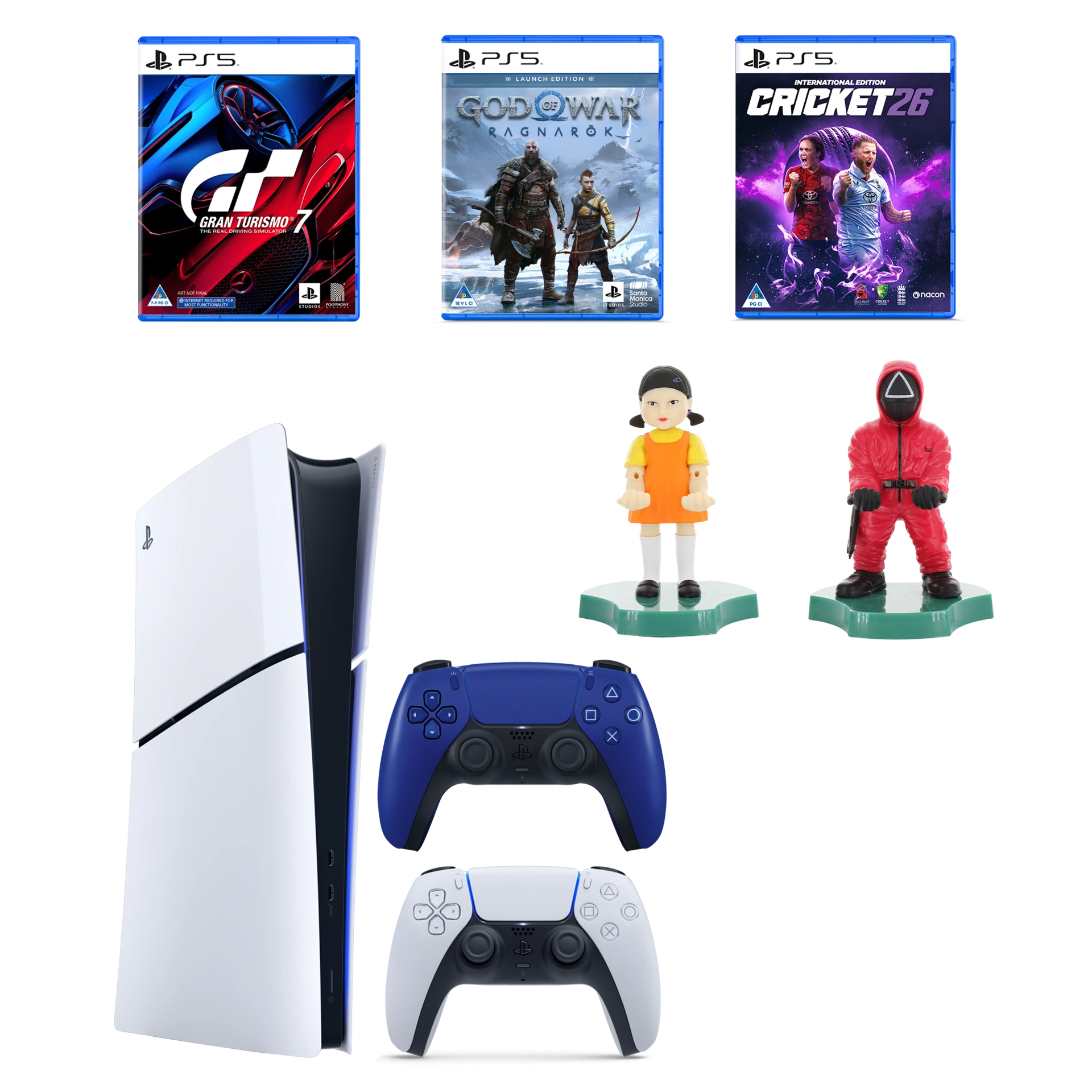PS5 Slim Disc + 2 CG + DS5 + Gran Turismo 7, GOW: Ragnarok & Cricket26