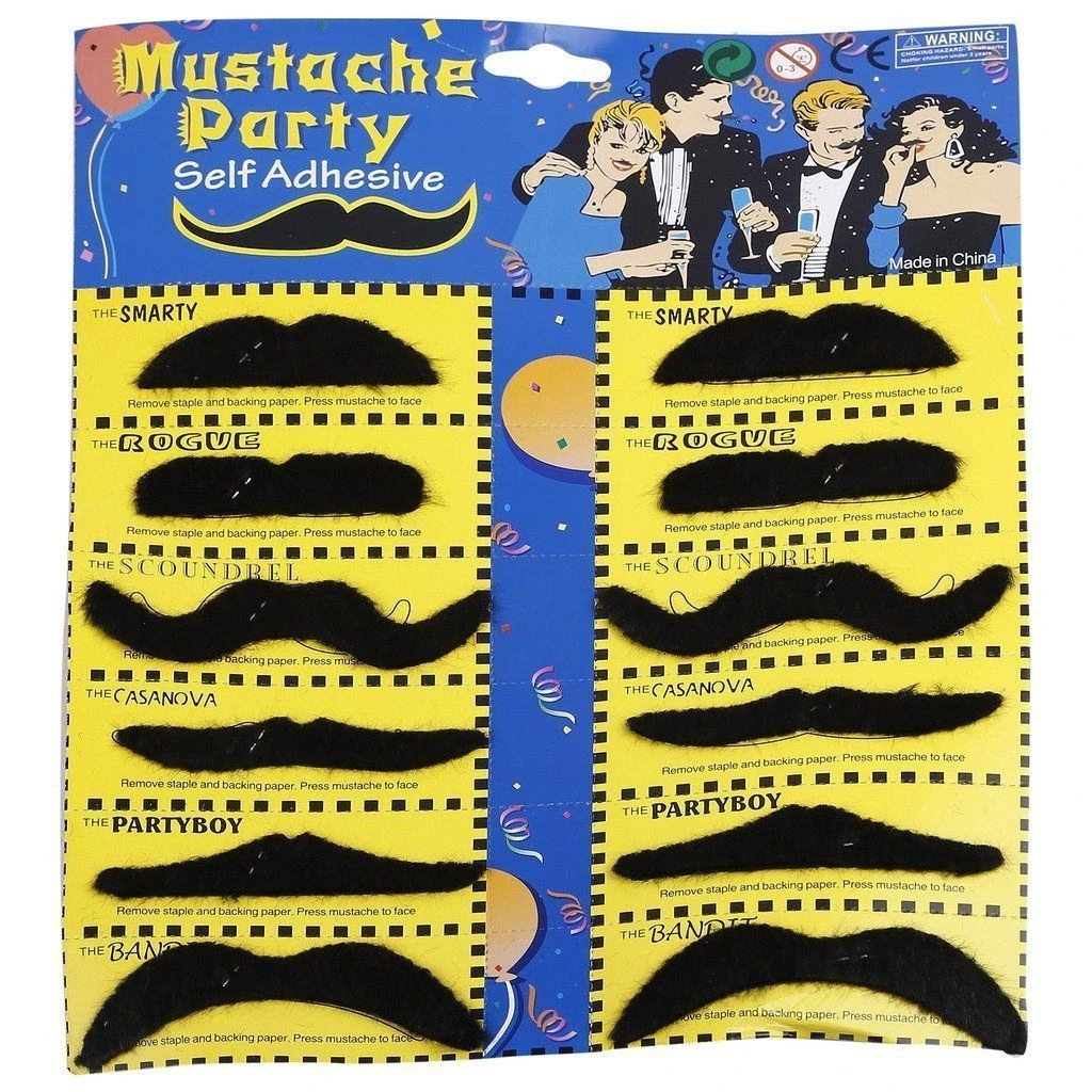 14 Self Adhesive Fake Moustaches / Mustache Set Fancy Dress Party