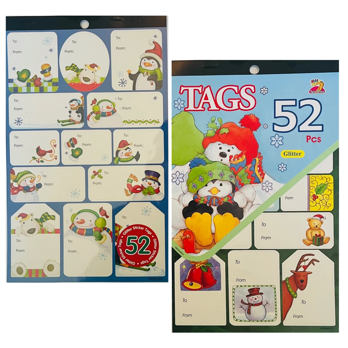 Christmas Glitter Gift Tag Stickers 52 Piece (Pack of 2)