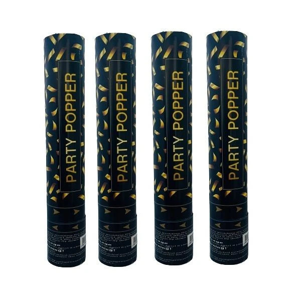 Gold & Black Confetti Party Popper Cannon - 28cm (Set of 4)