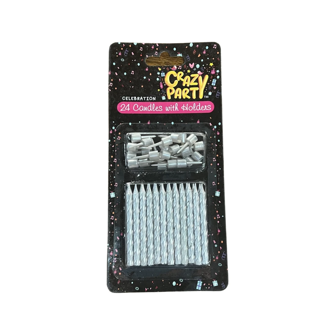 24 Candles with Holders Silver