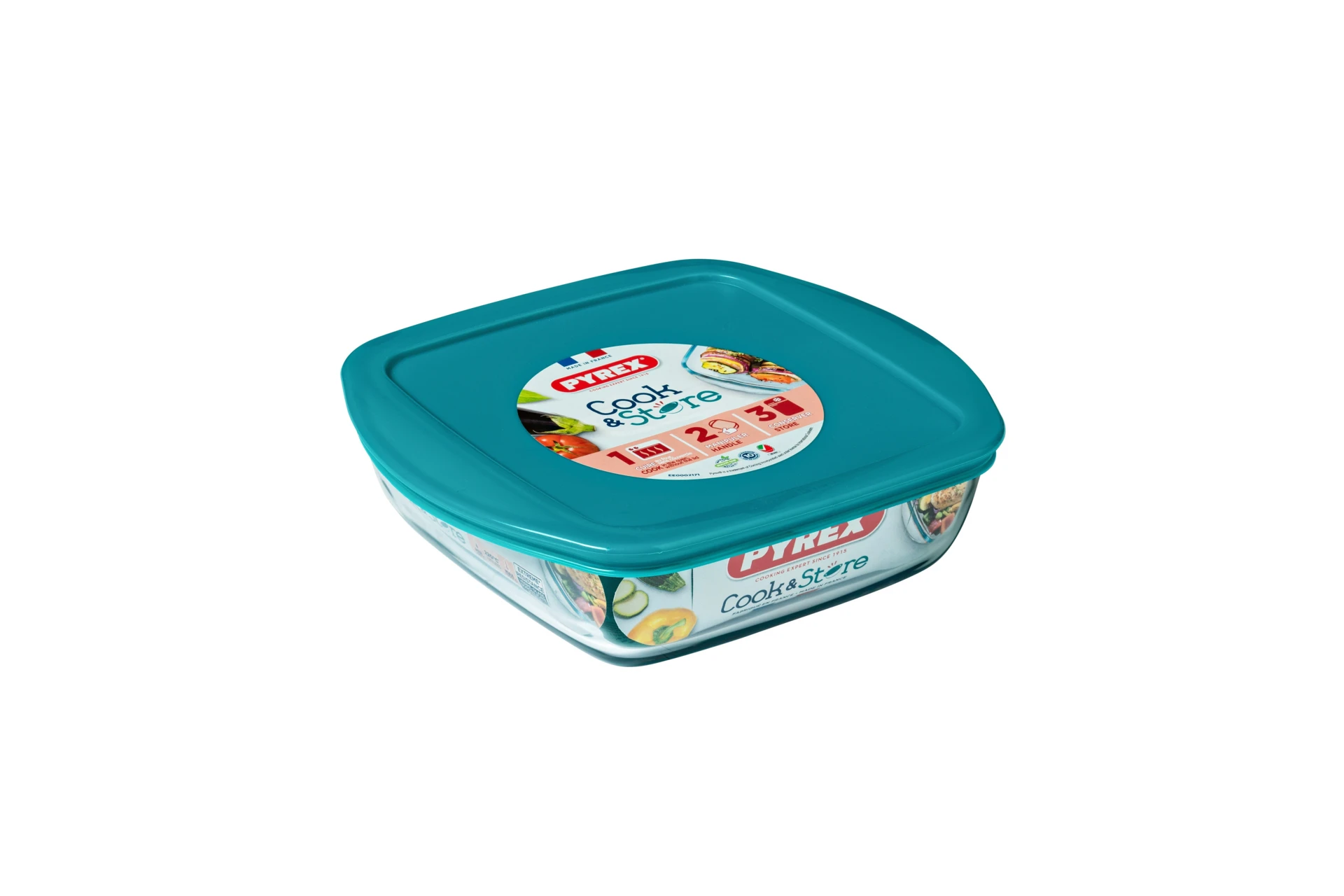 Pyrex Cook & Store Square Dish with Plastic Lid 1lt