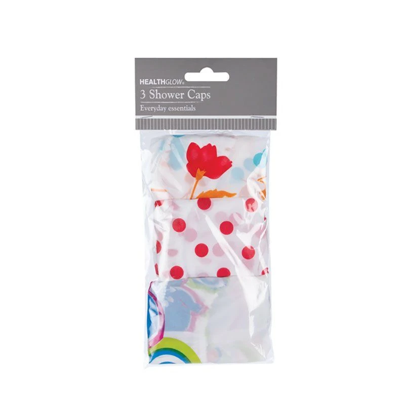 Shower Caps - PVC - Waterproof - Assorted Designs - 3 Piece