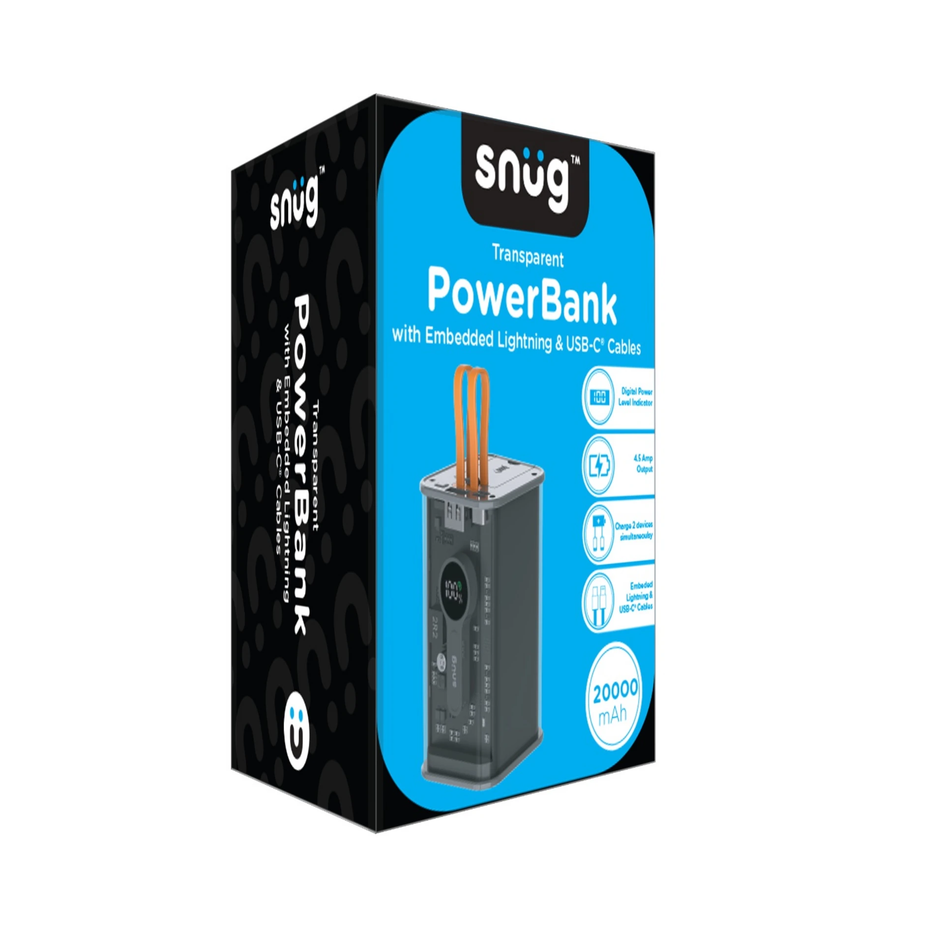 Snug 10000mAh Transparent Powerbank With Cable Grey
