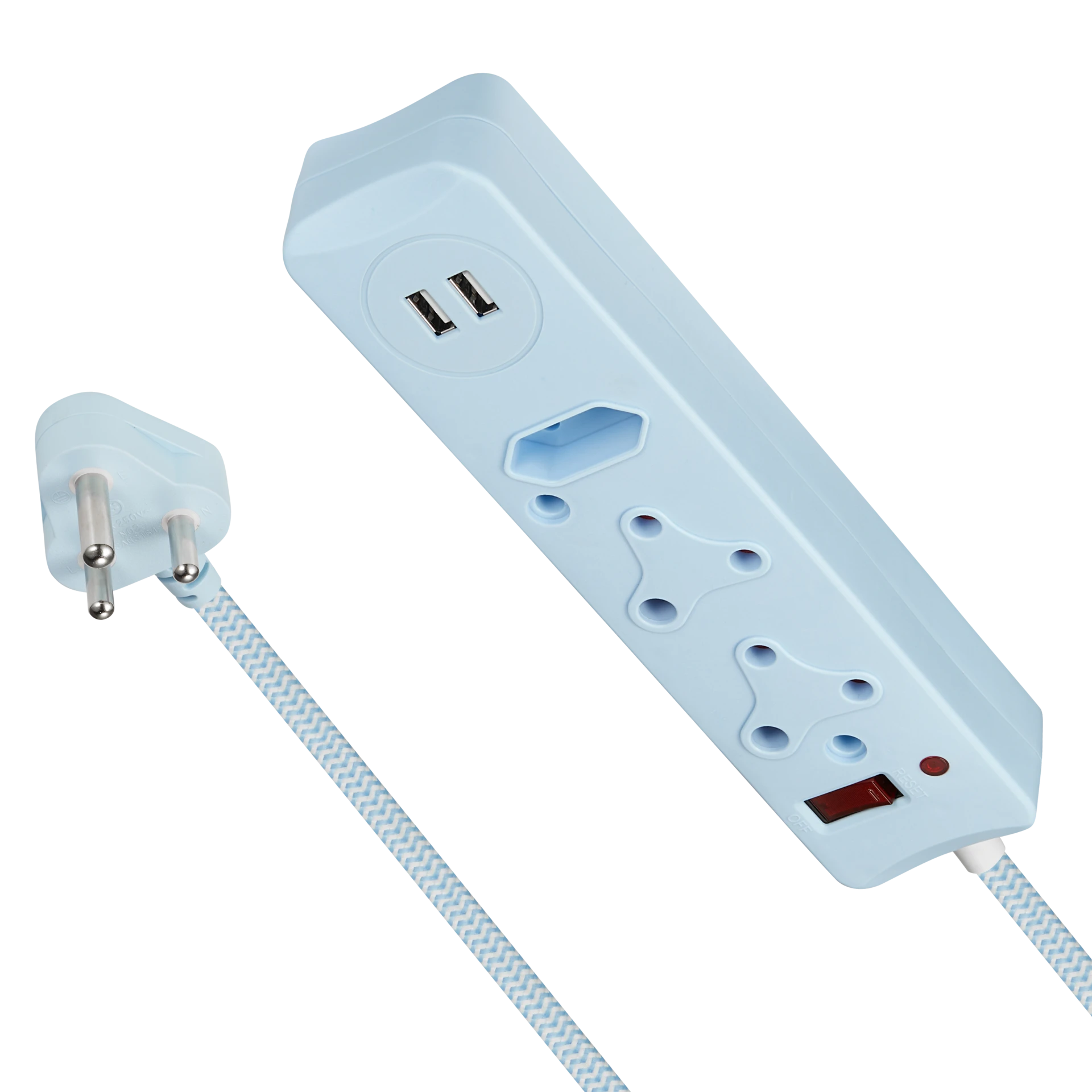 Switched 3 Way Surge Protected Multiplug With Dual USB Ports 0.5m- Blue