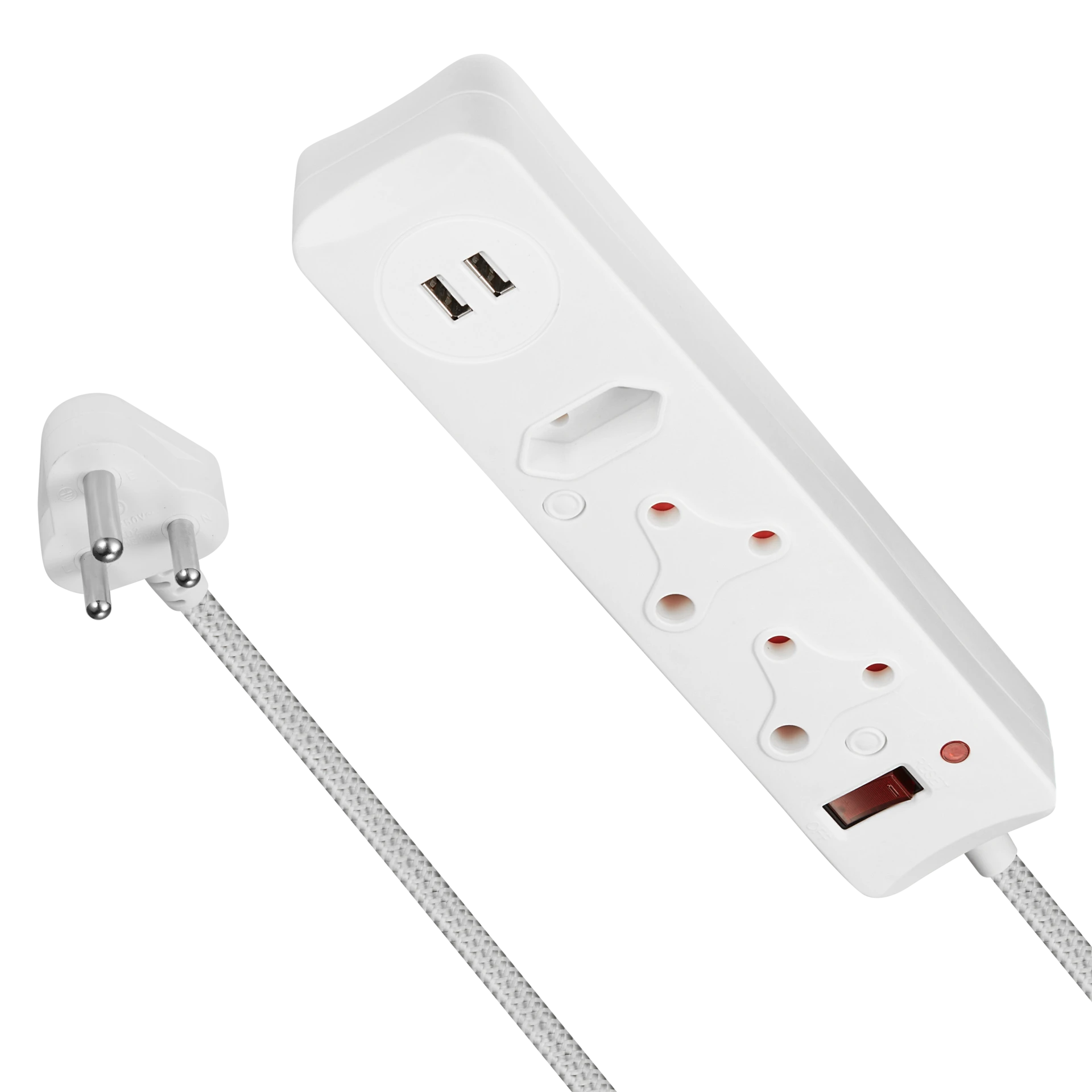 Switched 3 Way Surge Protected Multiplug With Dual USB Ports 0.5m- White