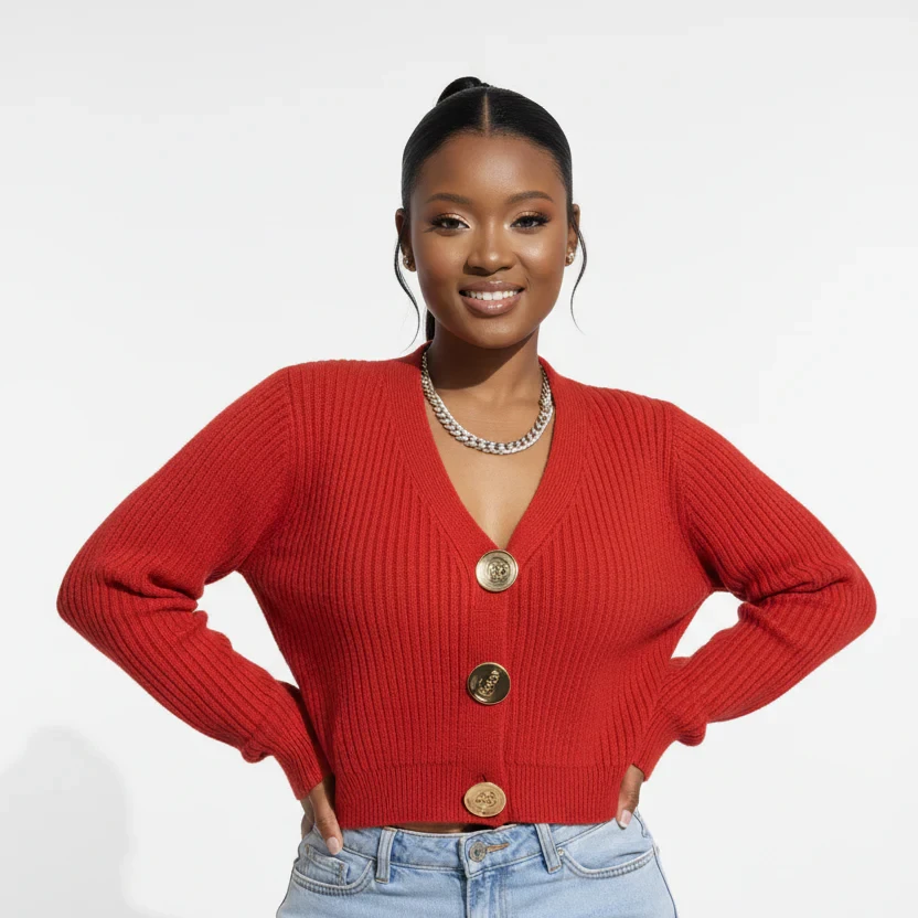Ribbed Boxy Knitted Crop Cardigan