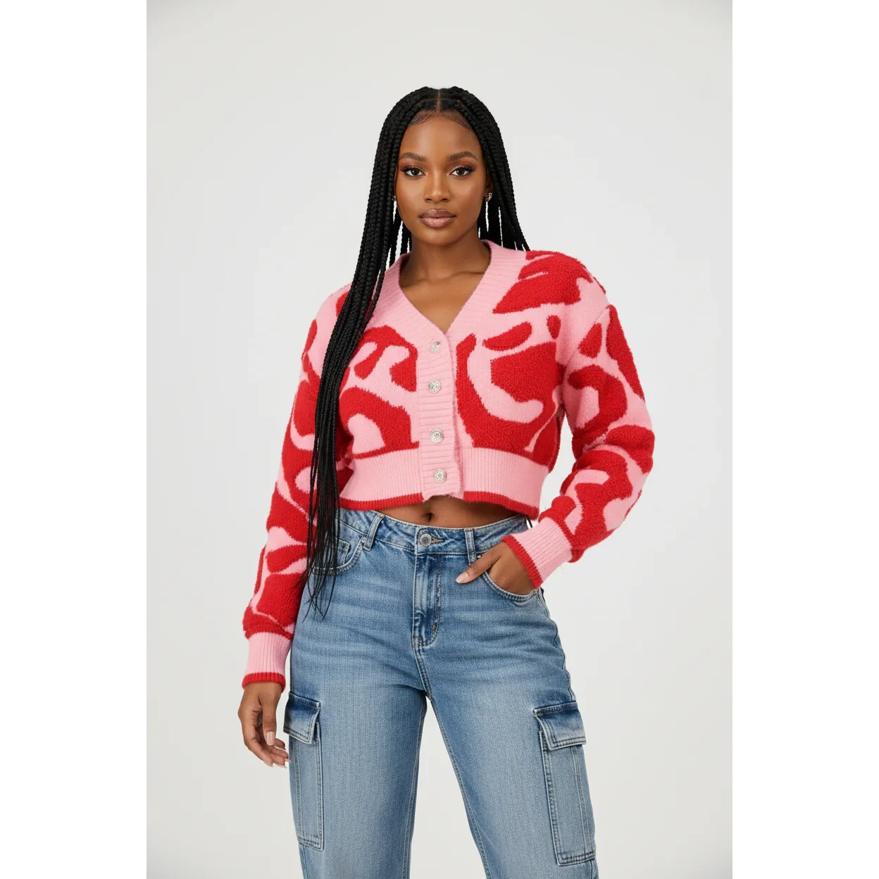 Long Sleeve Bright Color Cropped Knitted Cardigan
