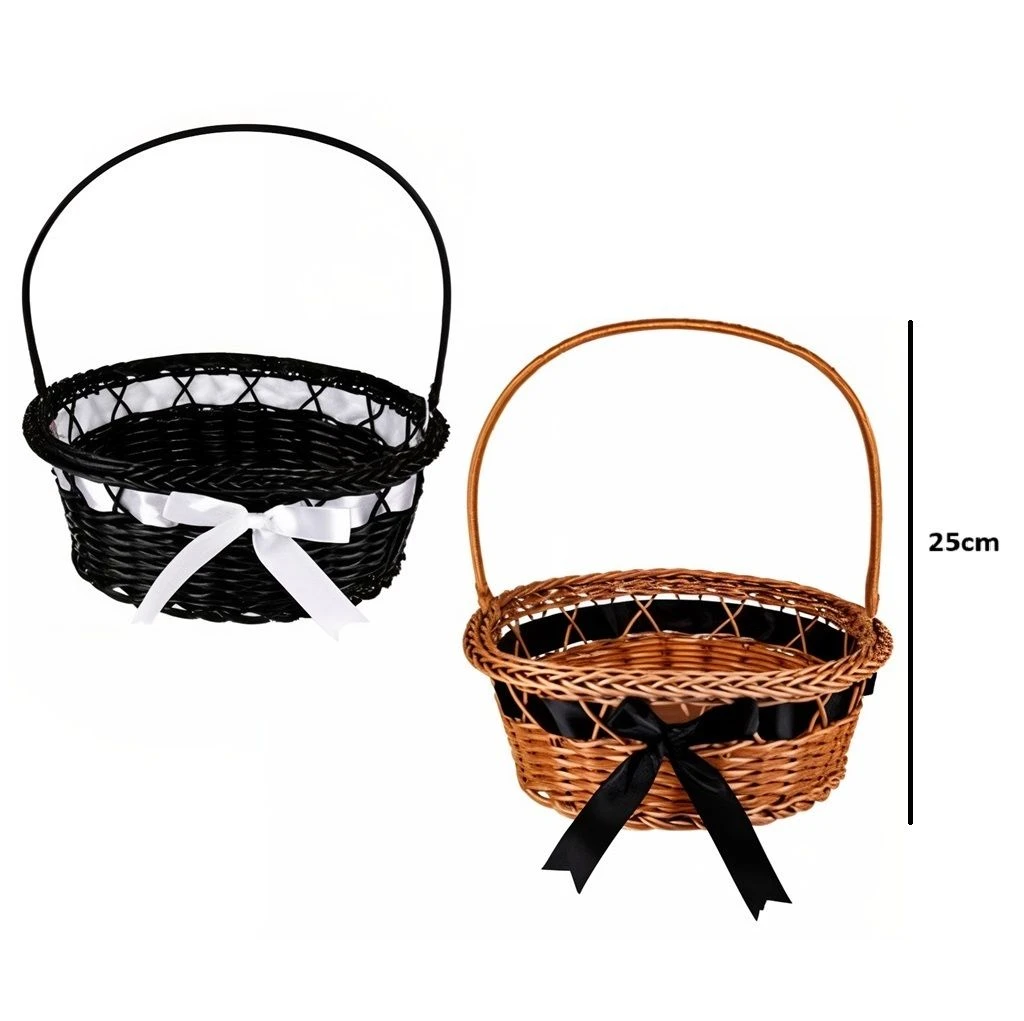 Plastic Woven Easter Egg Basket with Handle - 25cm - Set of 2