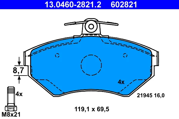 Brake Pad Set - ATE - 13.0460-2821.2