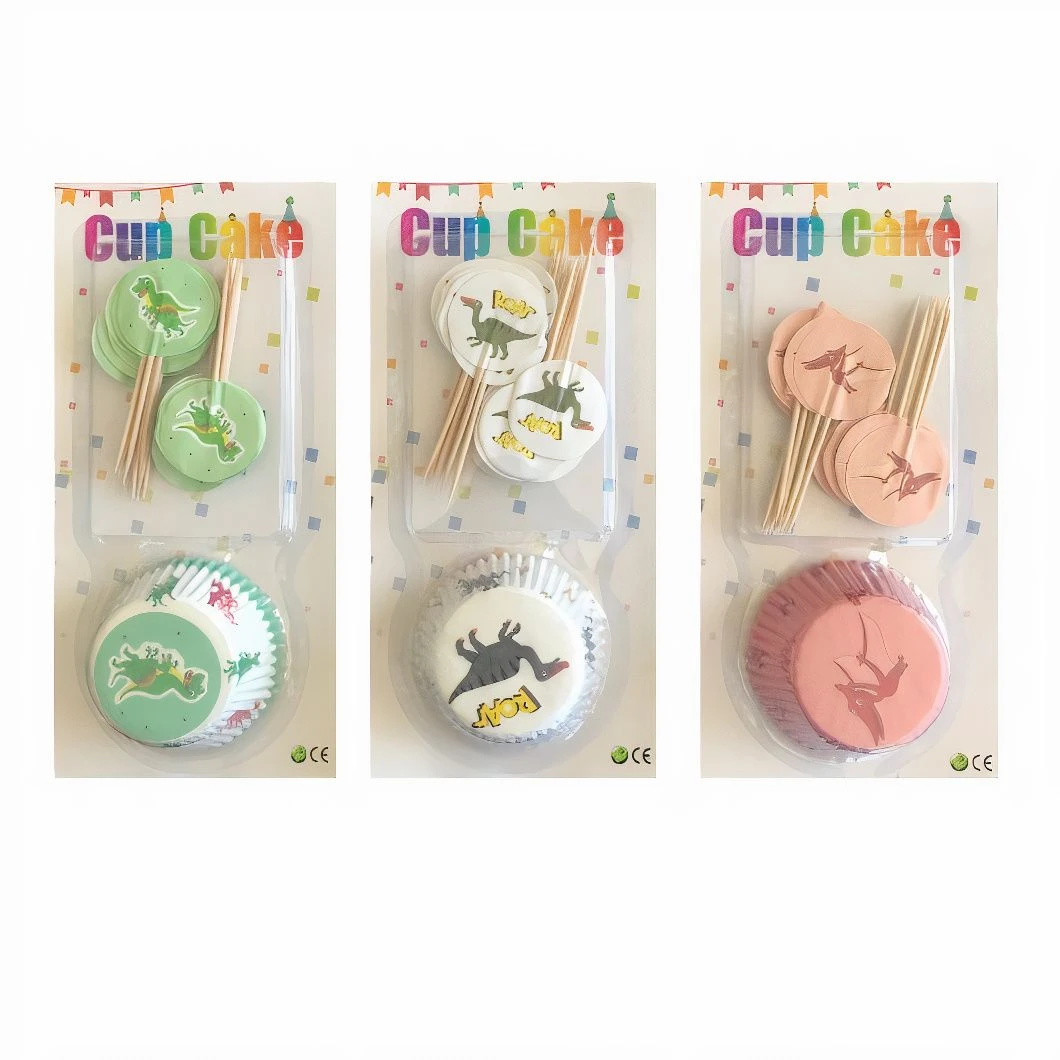 Dinosaur Cupcake Kit - 24 Liners & 24 Toppers (Pack of 3) Assorted Colours