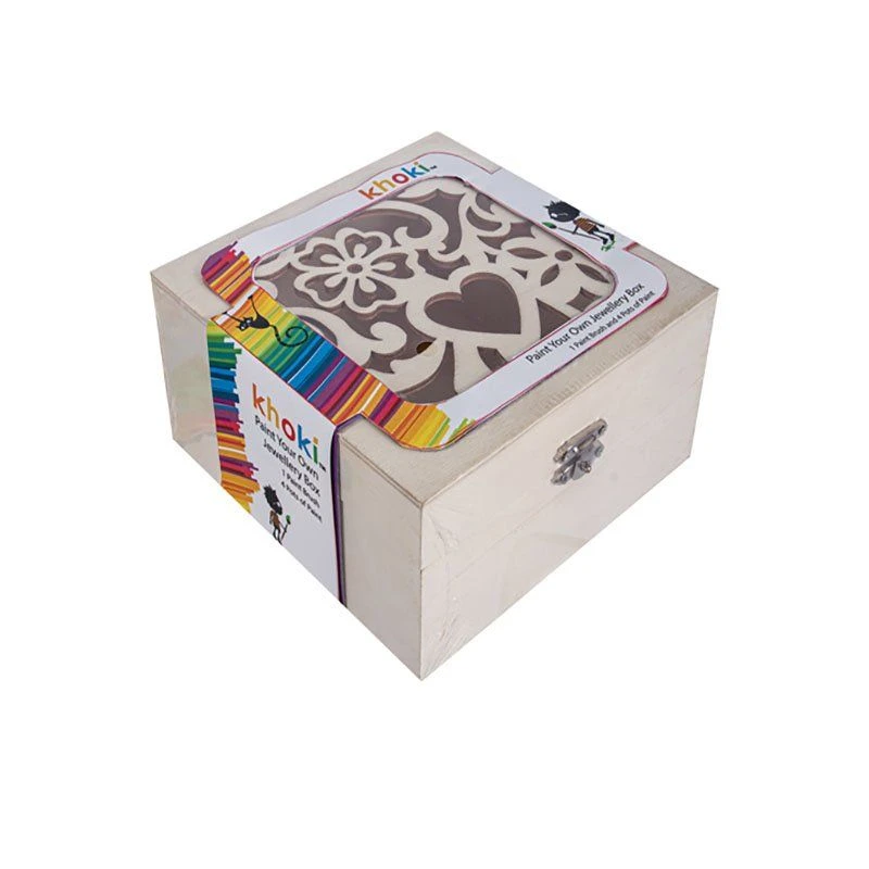 Paint Your Own Jewellery Box - Heart & Flower Design - Wooden - Brown