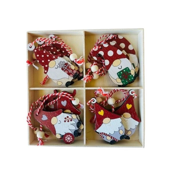Christmas Wooden Gnome Hanging Ornaments (Set of 12)