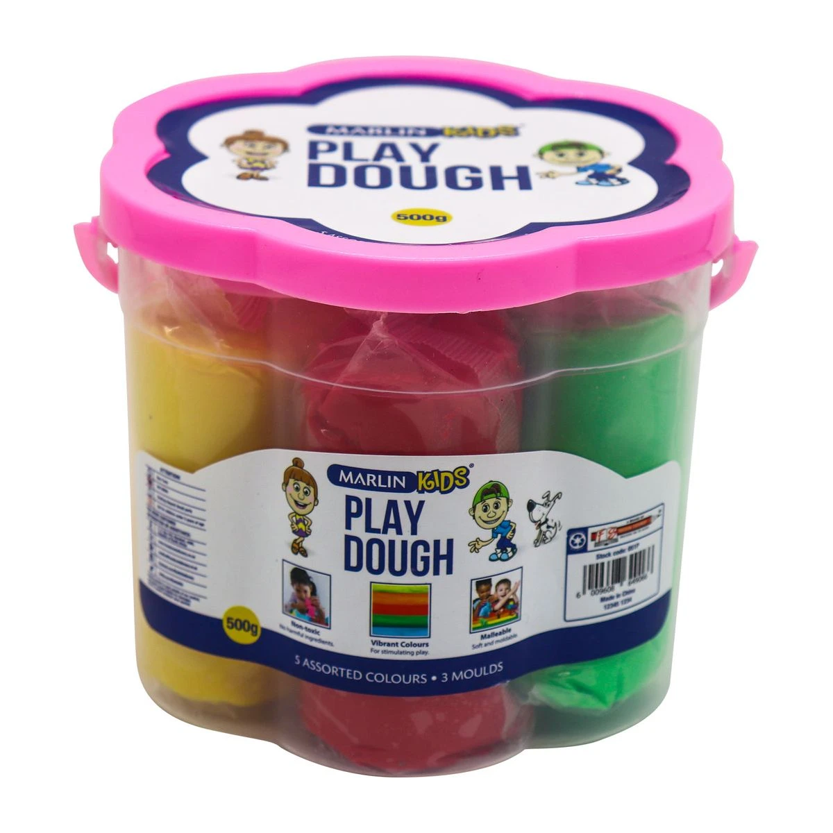 Marlin Kids - 500g Play Dough Bucket 5 Colour + 3 Moulds (Pack Of 12)