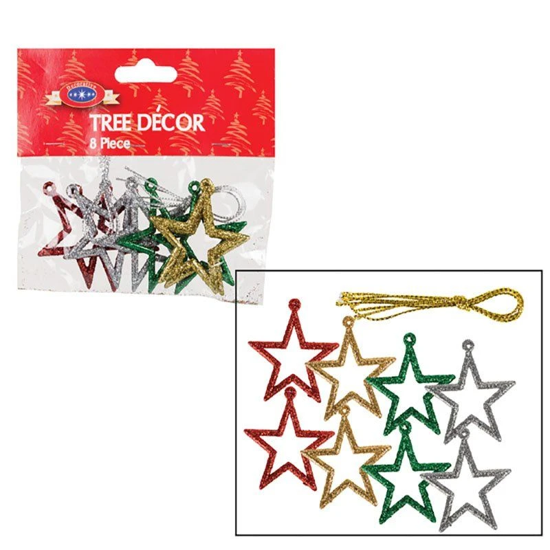 Bulk Pack x 8 Xmas Tree Decor Star Set 5cm 8pcs Per Pack