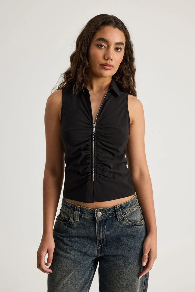Zip Front Sleeveless Shirt