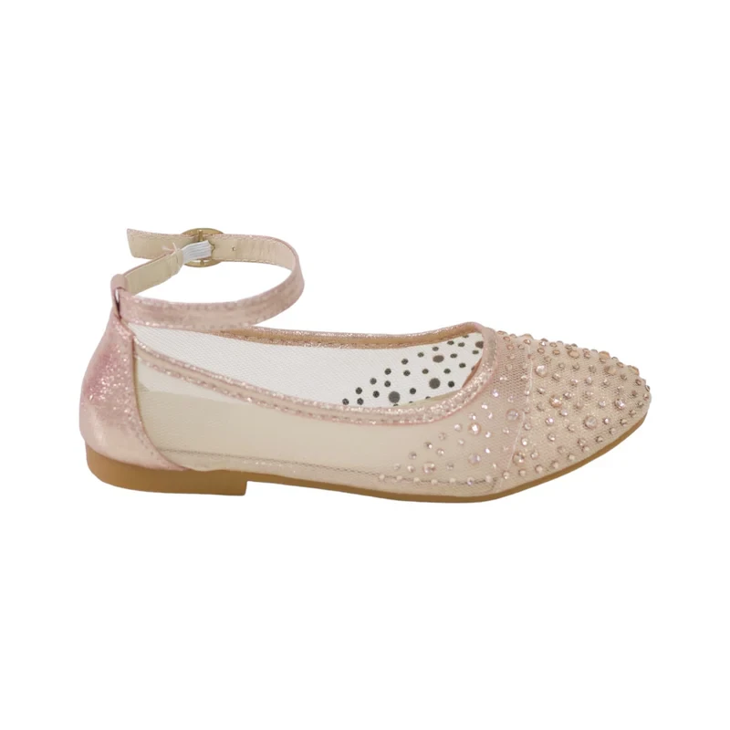 Lemia inf girls netted ballarina with diamonds champagne