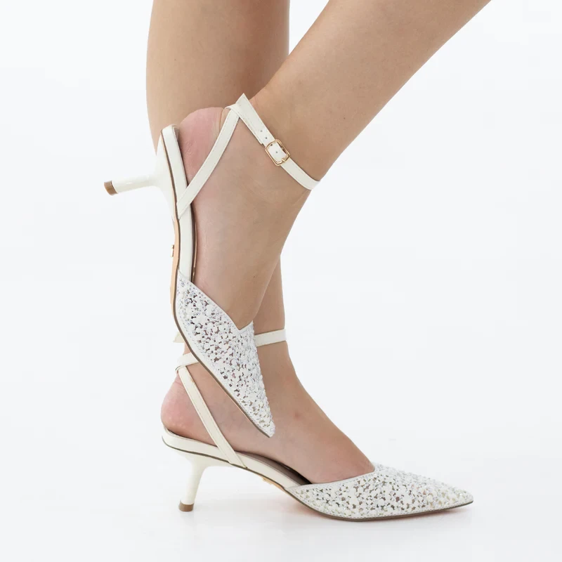Juni diamante embellished vinyl 4.5cm heel sling back pumps