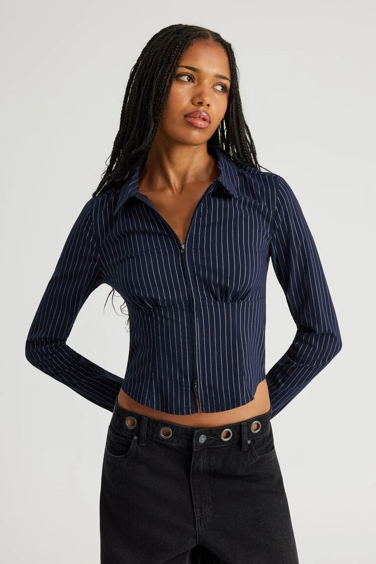 Long Sleeve Zip Through Shirt