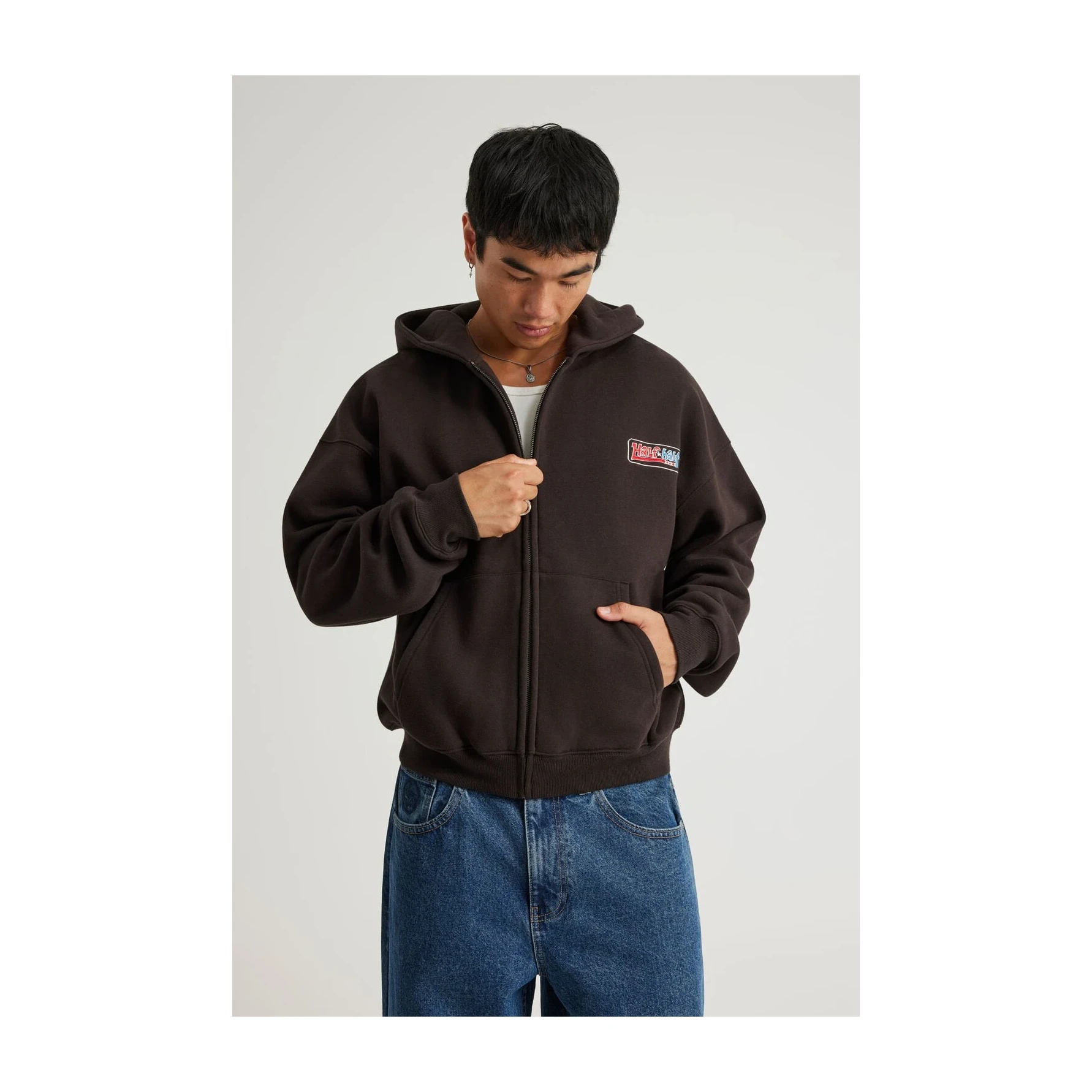 Half Half Zip Thru Hoodie